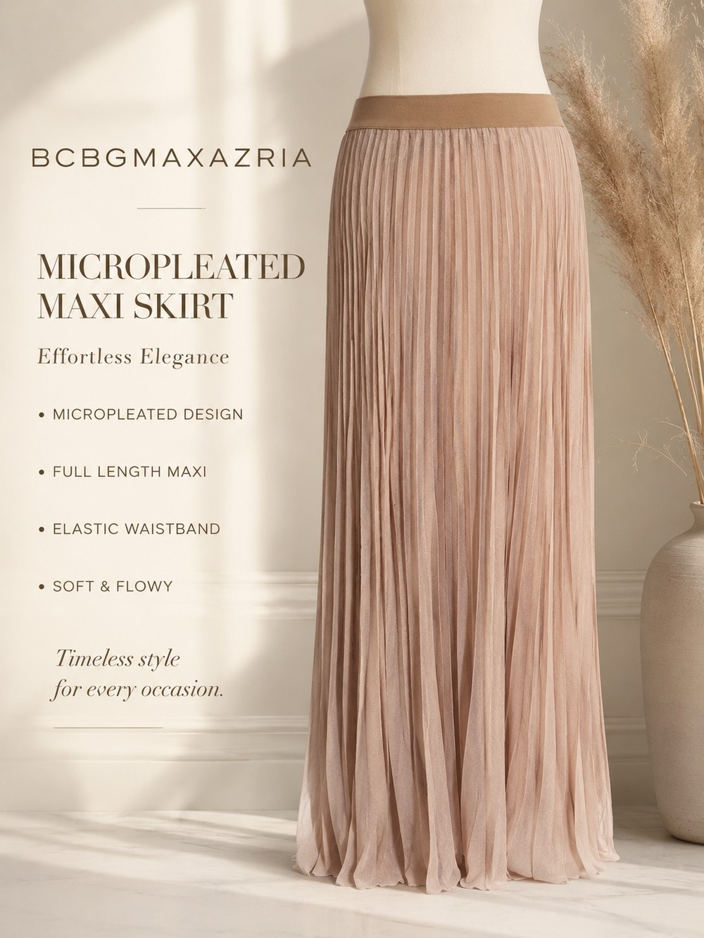 New BCBGMaxAzria Micropleated Maxi Skirt In Blush Color